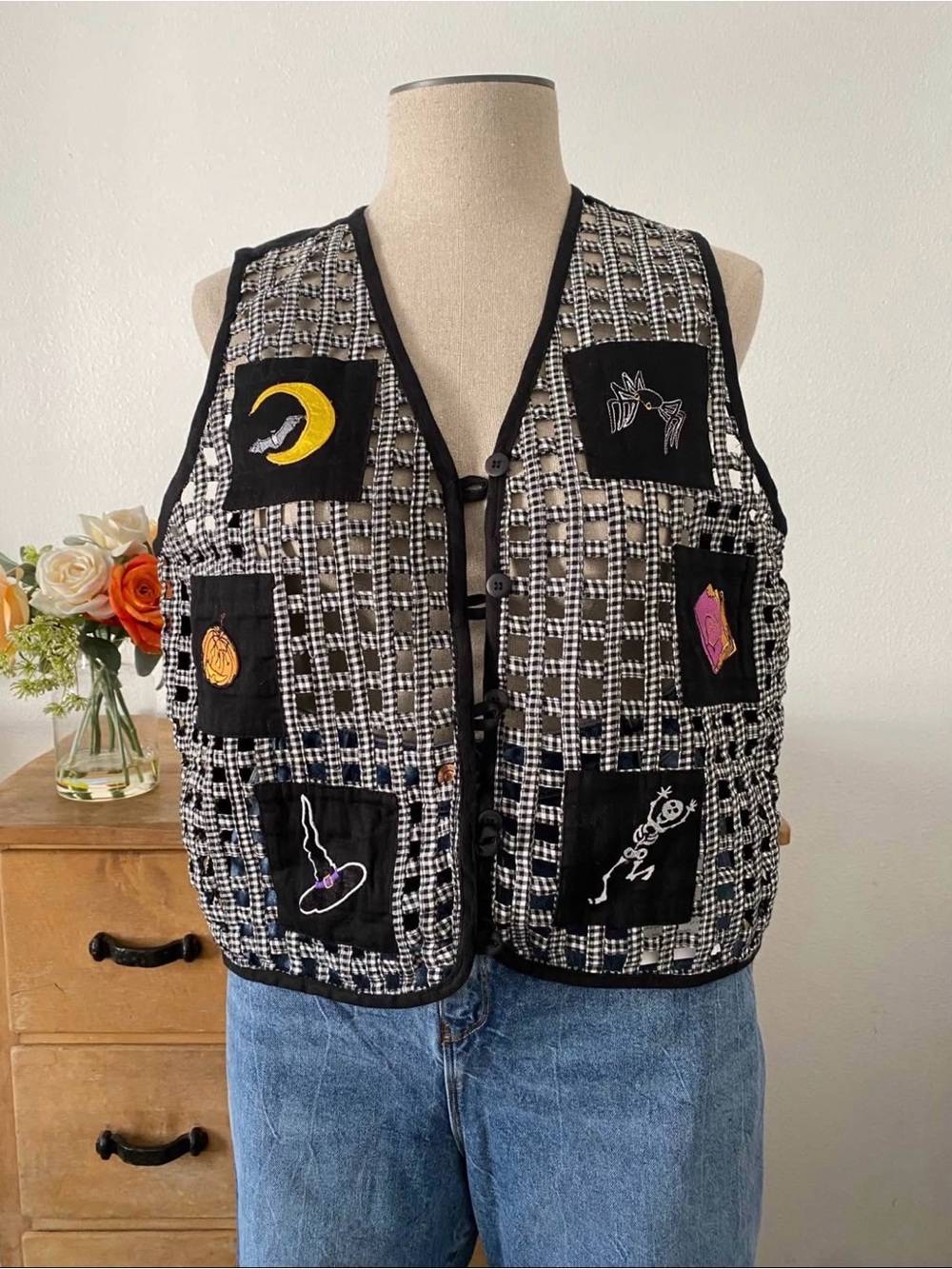 Victoria Jones Woman Black & White Tweed Patchwork Vest